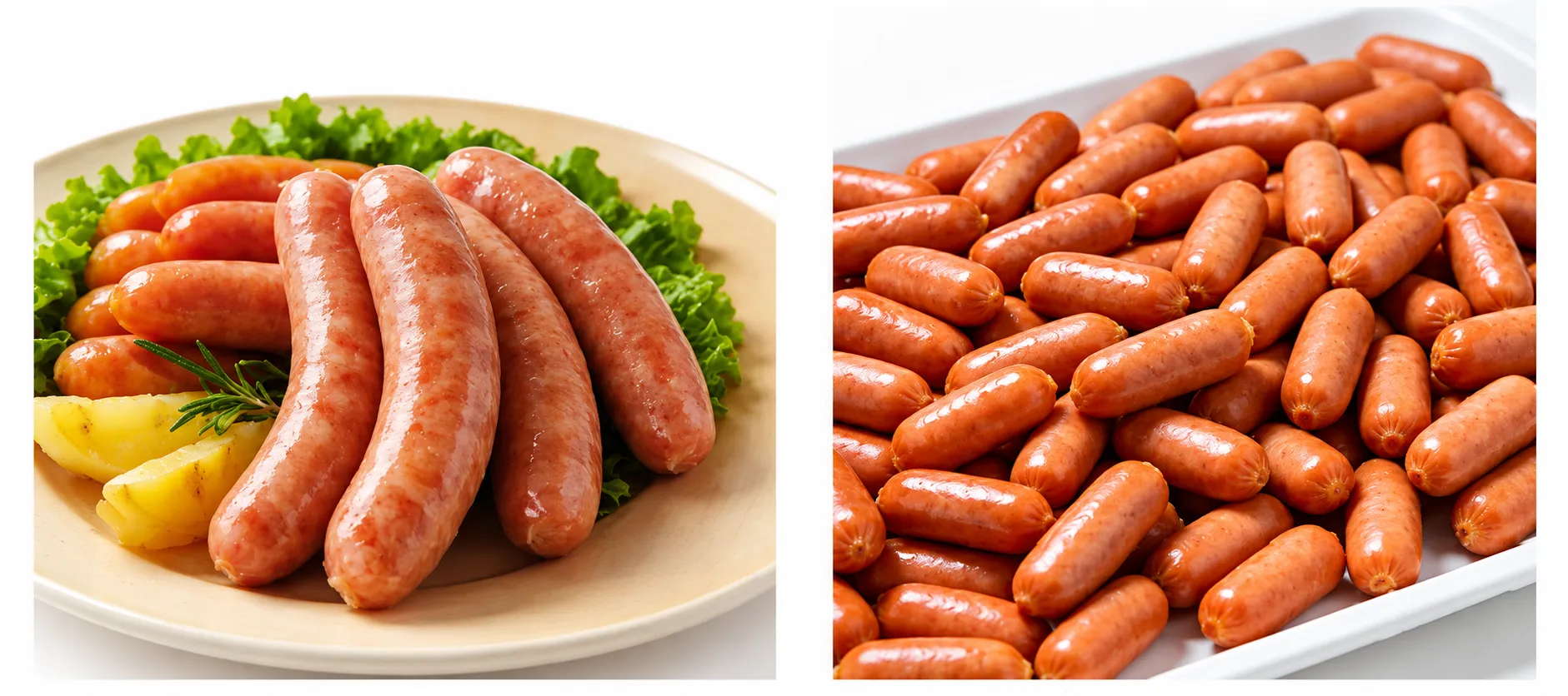 GQC-3000 output showing clean-cut twisted-link sausage portions